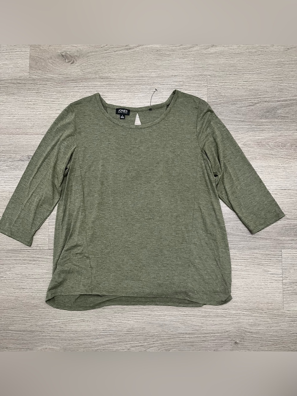 Jones New York Olive Green Scoop Neck 3/4 Sleeve Top Soft